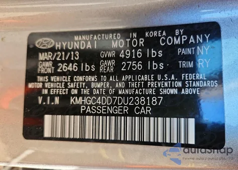 2013 Hyundai Genesis 3.8L z USA, uszkodzony, nr VIN KMHGC4DD7DU238187